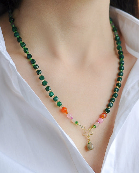 Star/heart toggle agate necklace