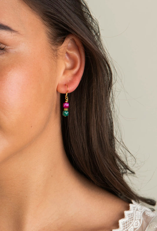 Pink & Green Faceted Stone Earrings