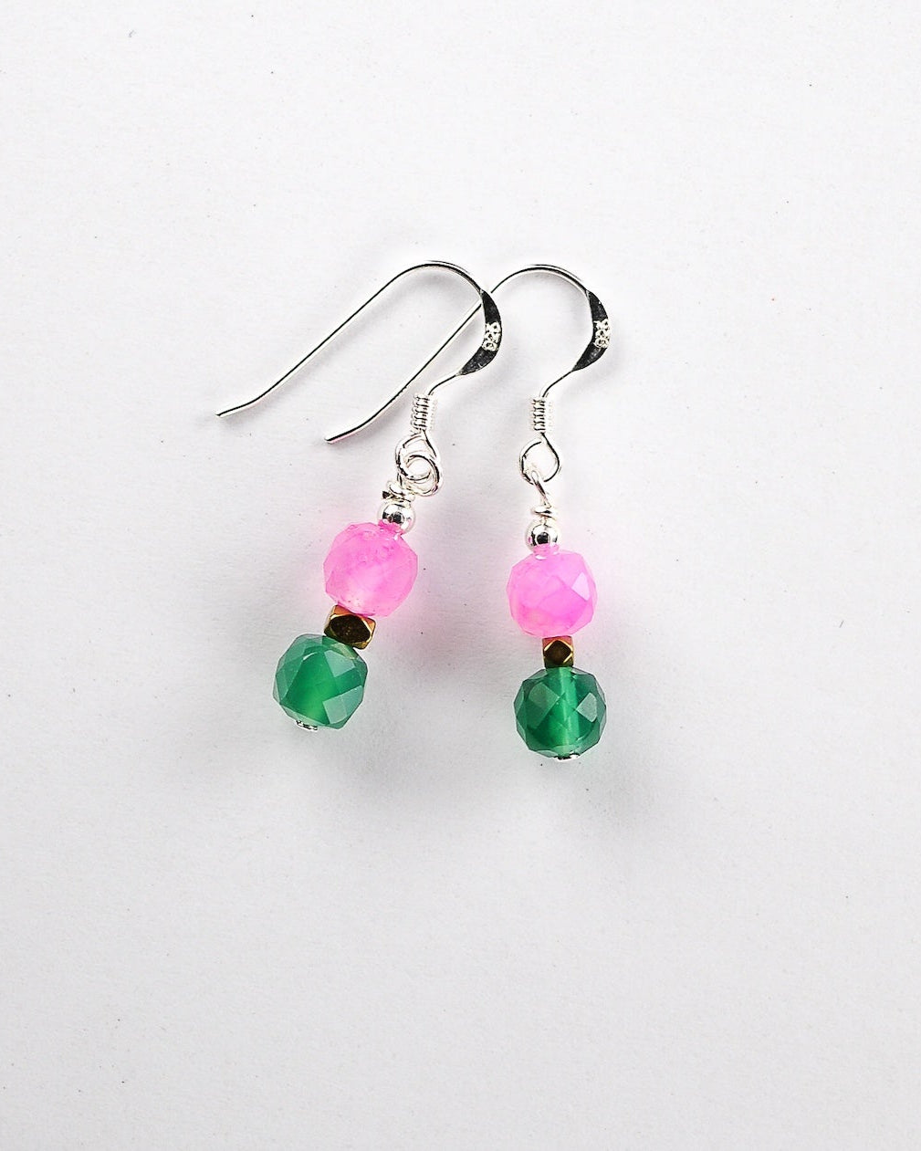 Pink and green stone earrings