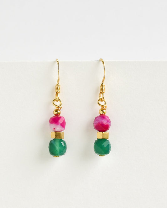 Pink and green stone earrings