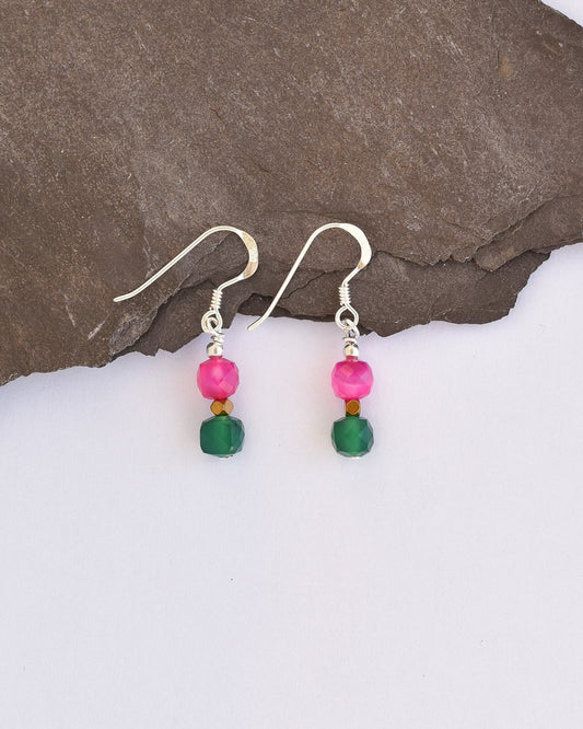 Pink and green stone earrings