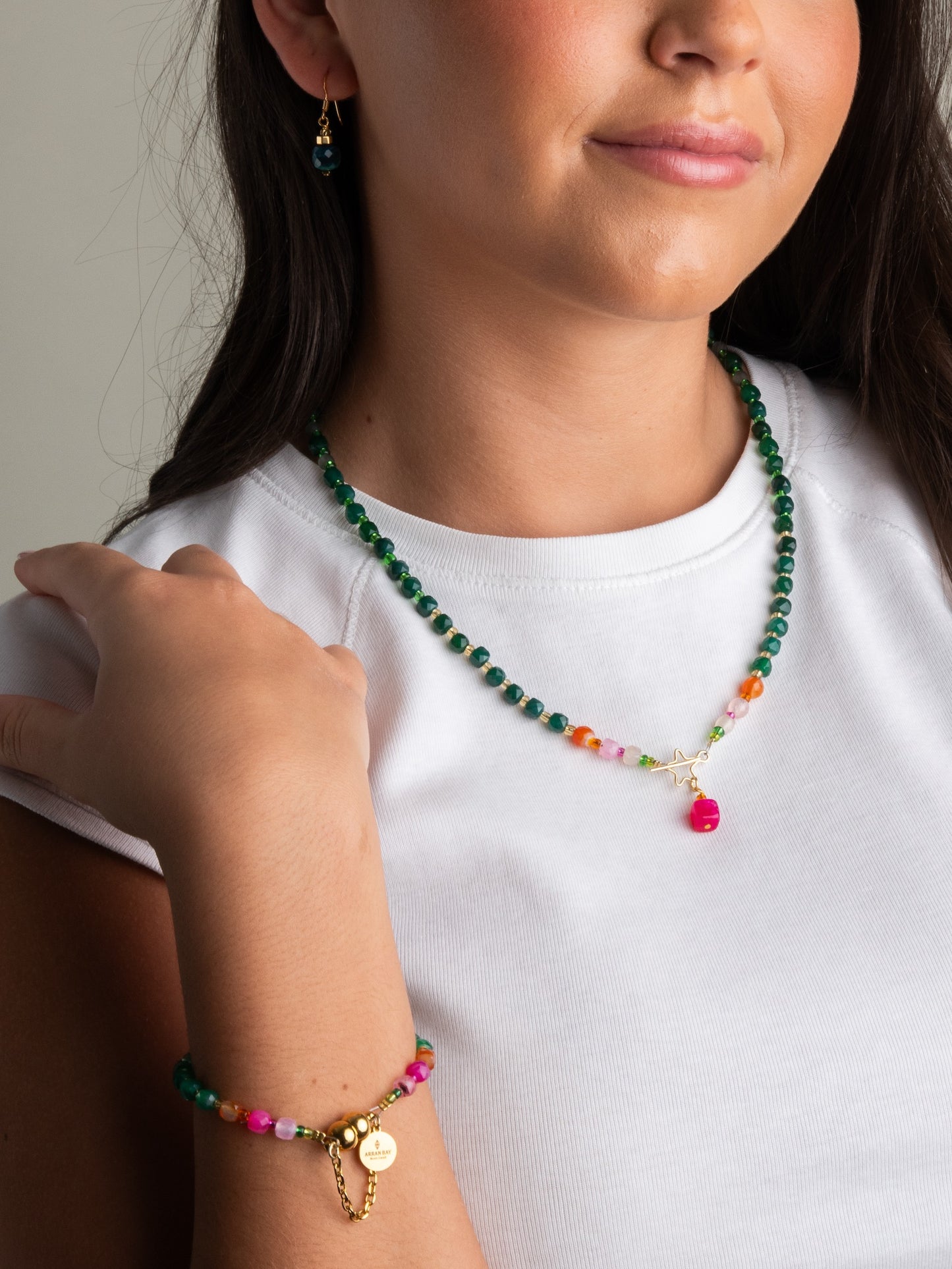 Star/heart toggle agate necklace