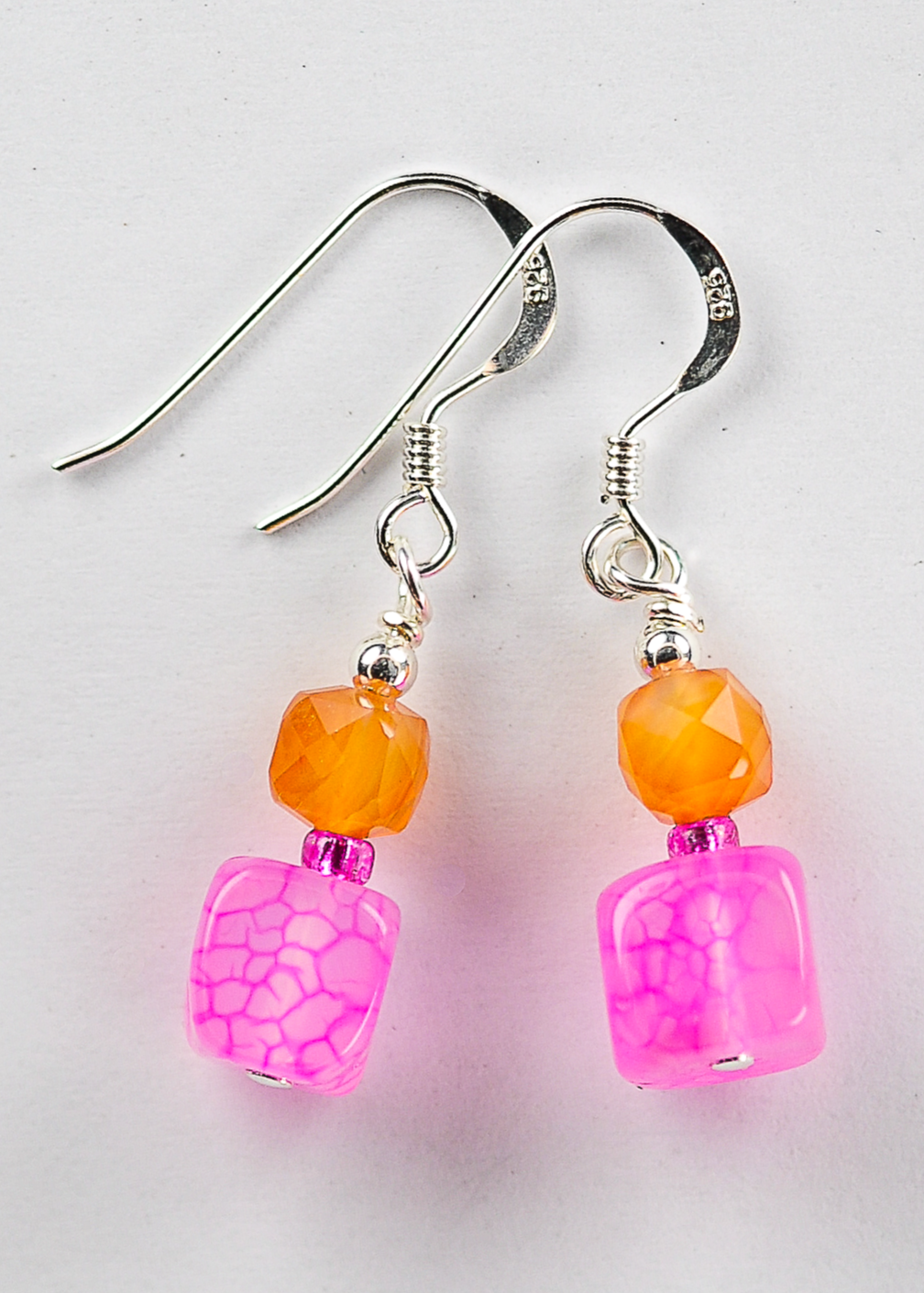 Pink & orange agate stone earrings