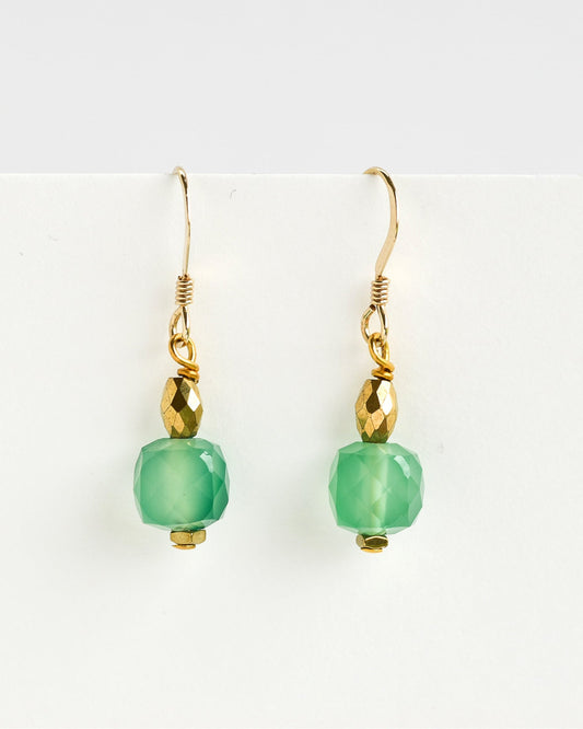 Green gemstone & gold earrings