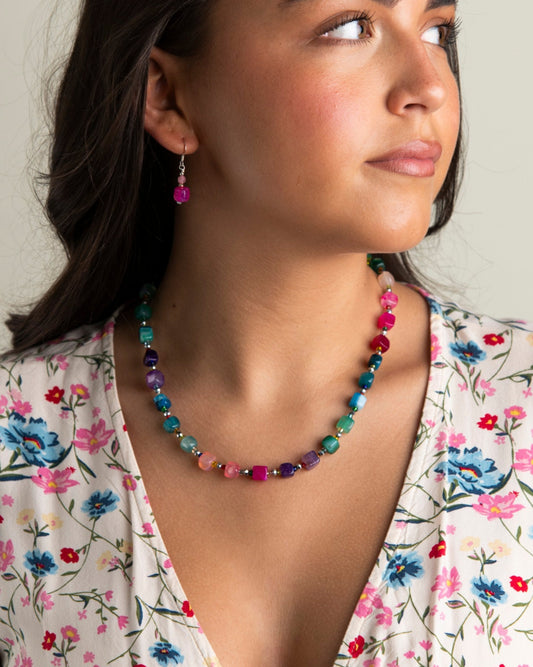 Bright multi colour agate necklace