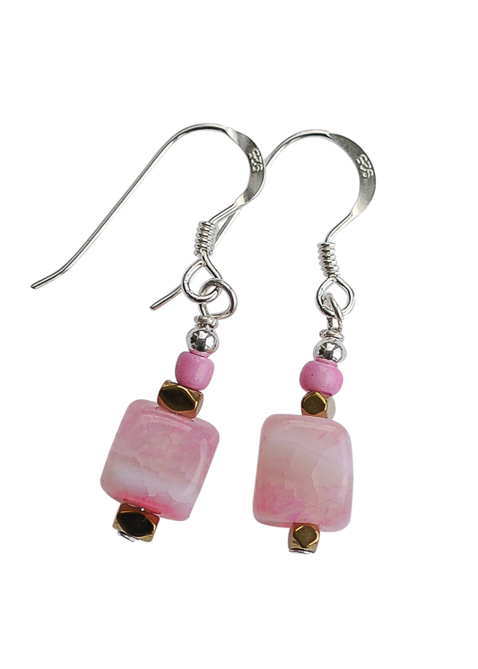 Pale pink agate stone earrings