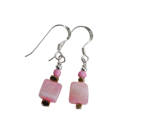 Pale pink agate stone earrings