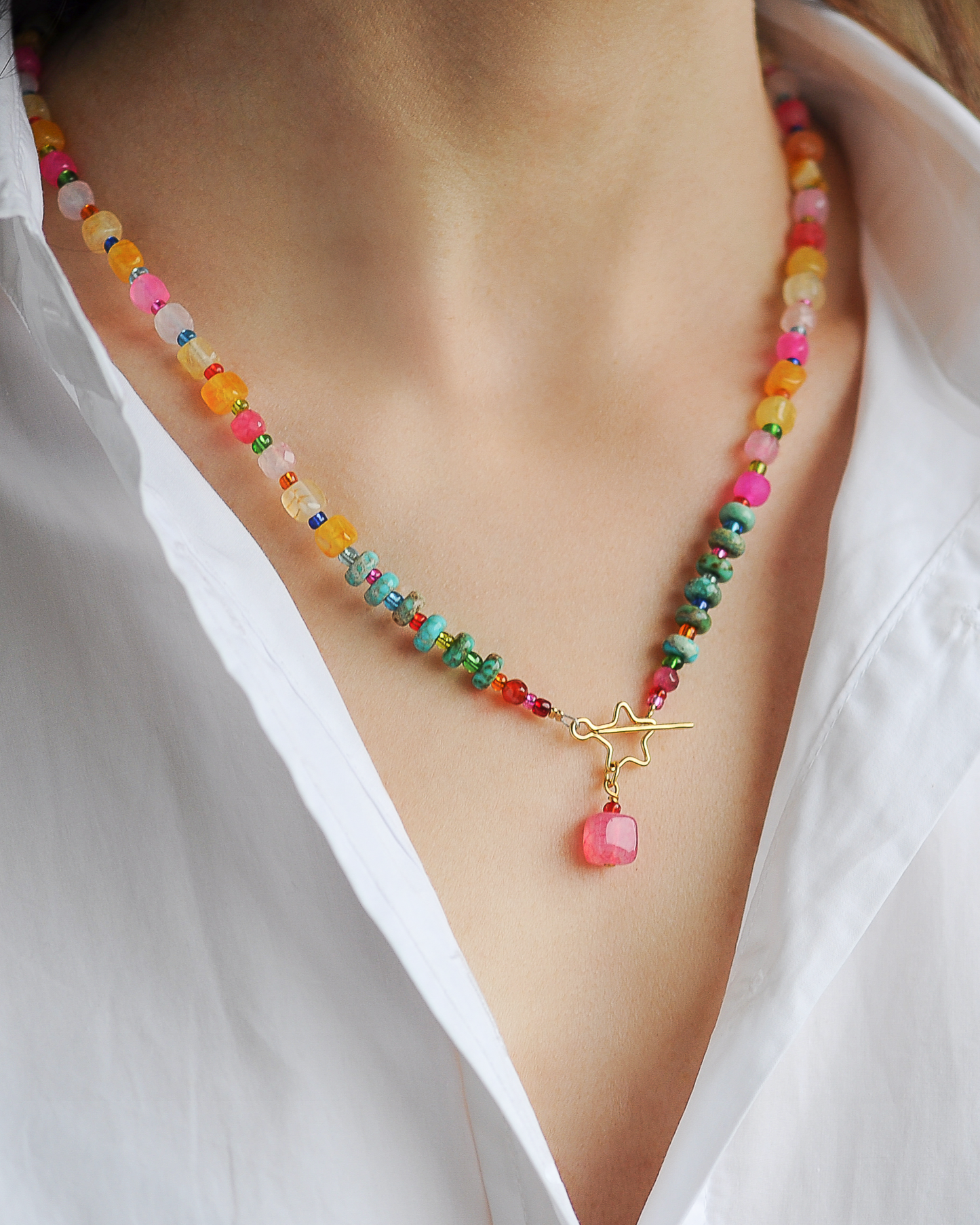 Star/heart toggle agate necklace