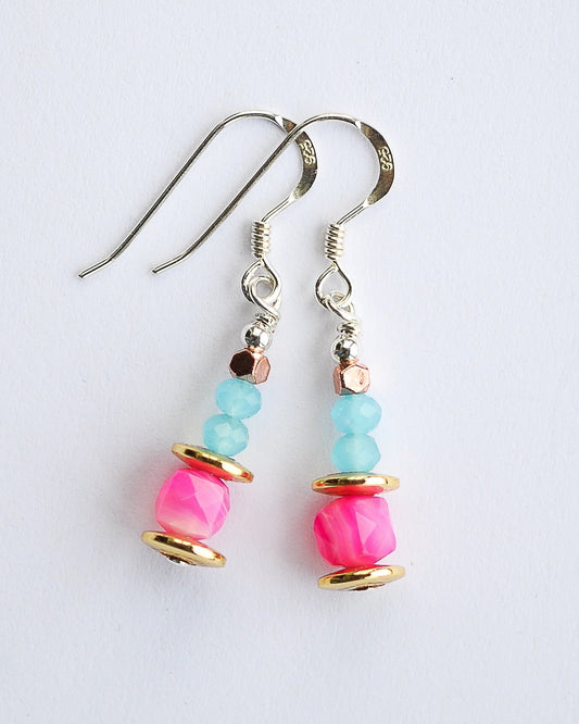Bright, pretty pink agate earrings.