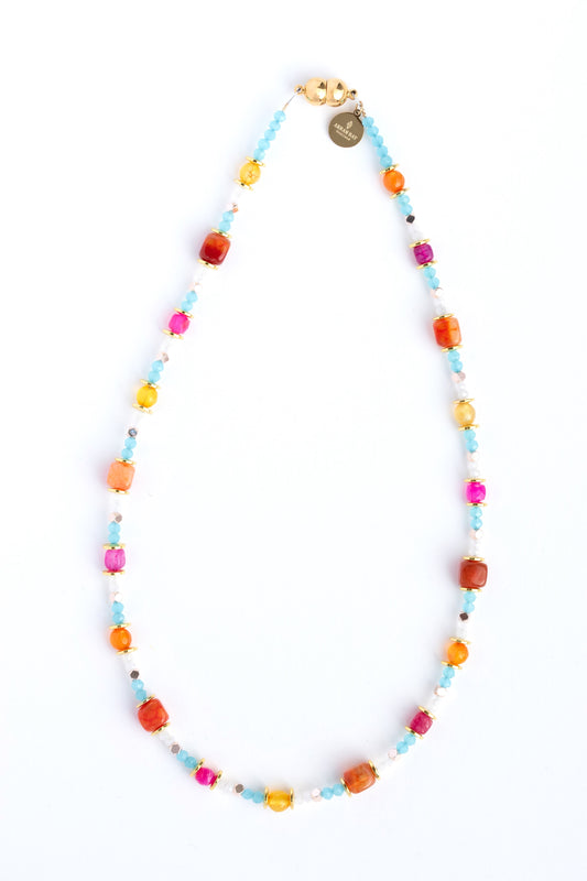 Orange and pink gemstone necklace