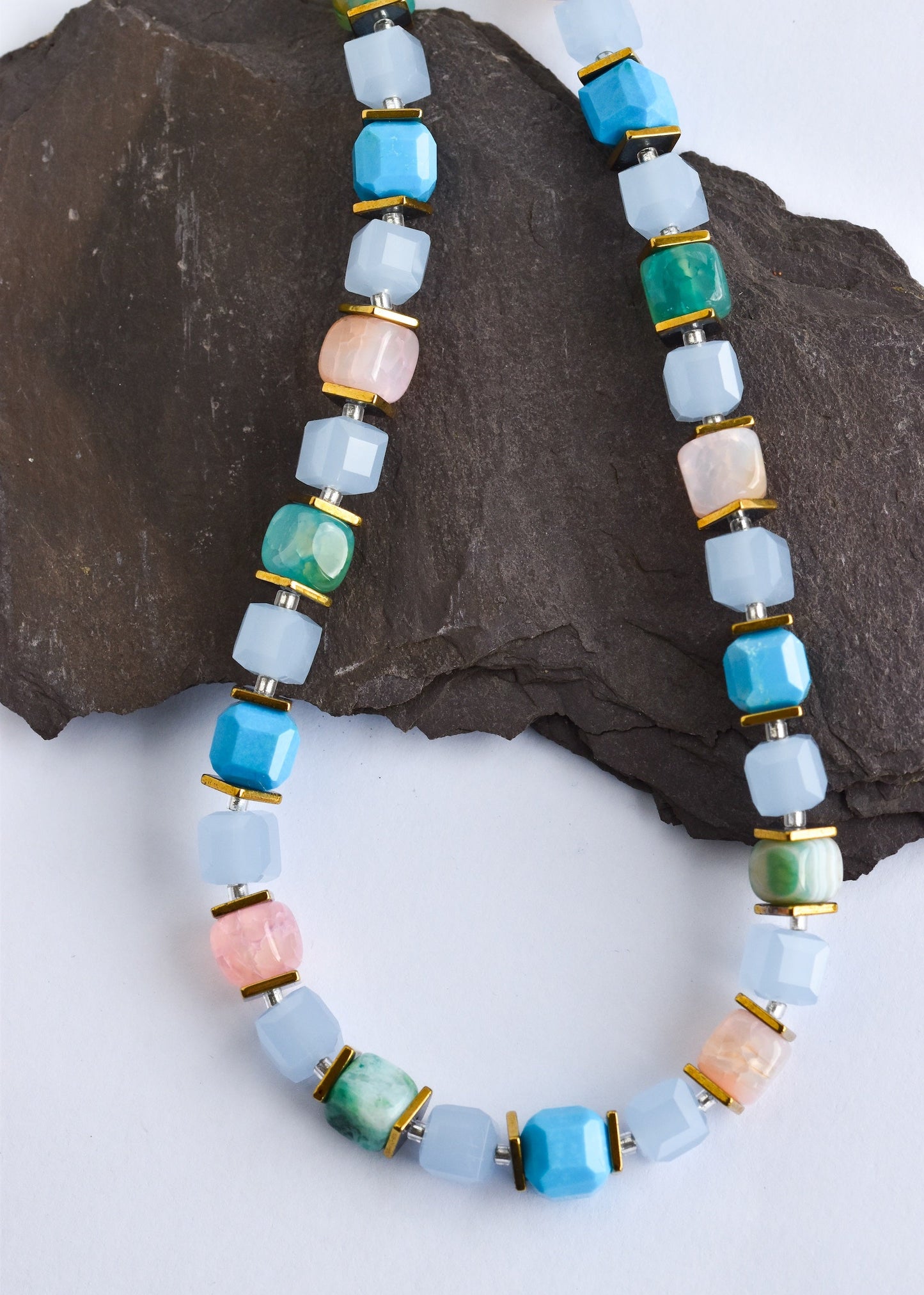 Pastel semi precious stone & glass necklace