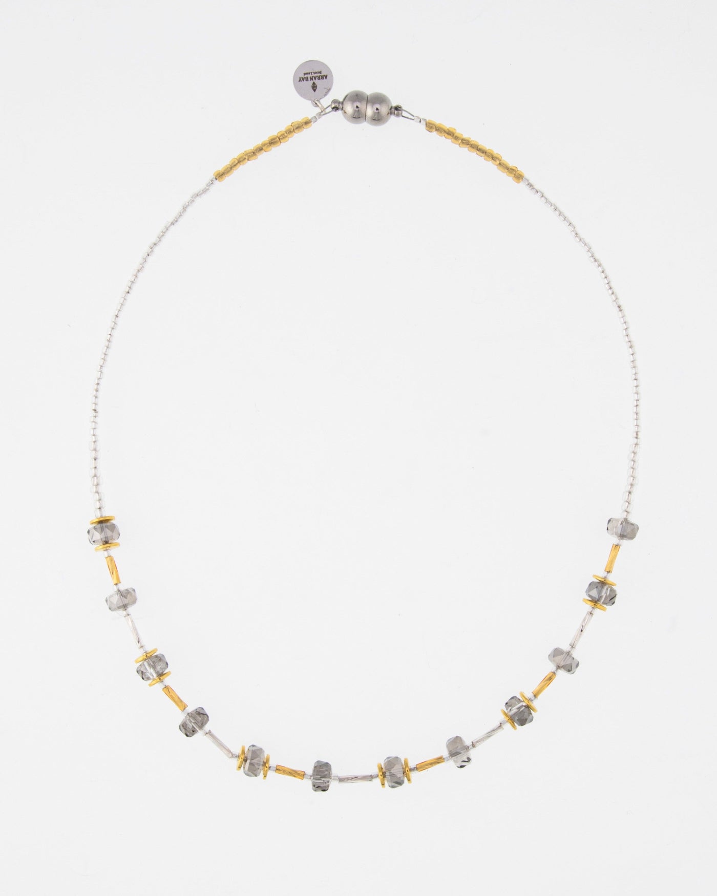 Necklace with gold and silver glass sparkly beads and gold clasp