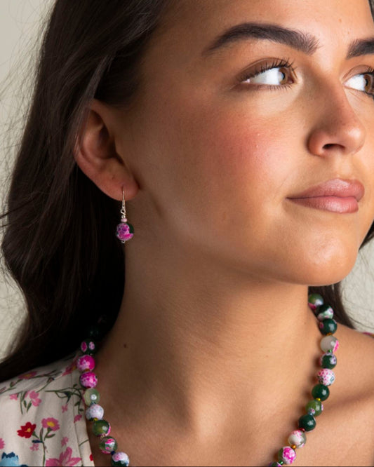 Green & pink patterned earrings