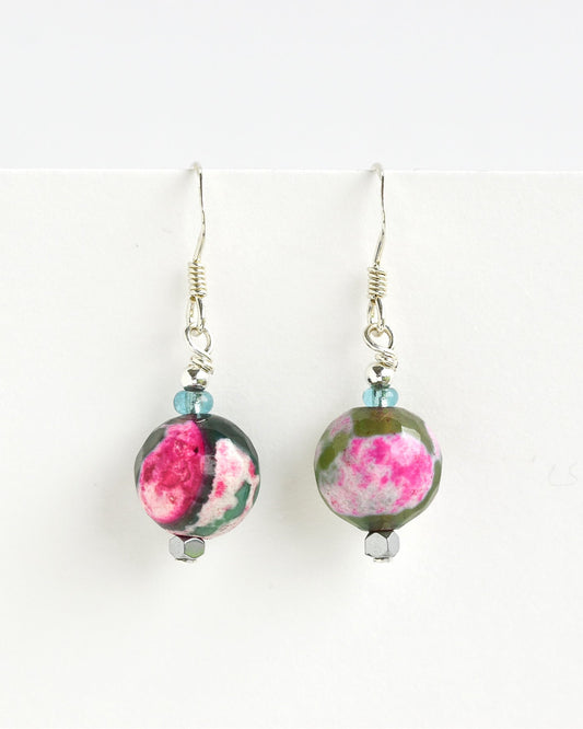 Green & pink patterned earrings