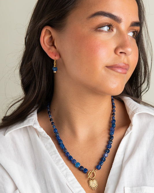 Cobalt Blue & Gold Agate Earrings