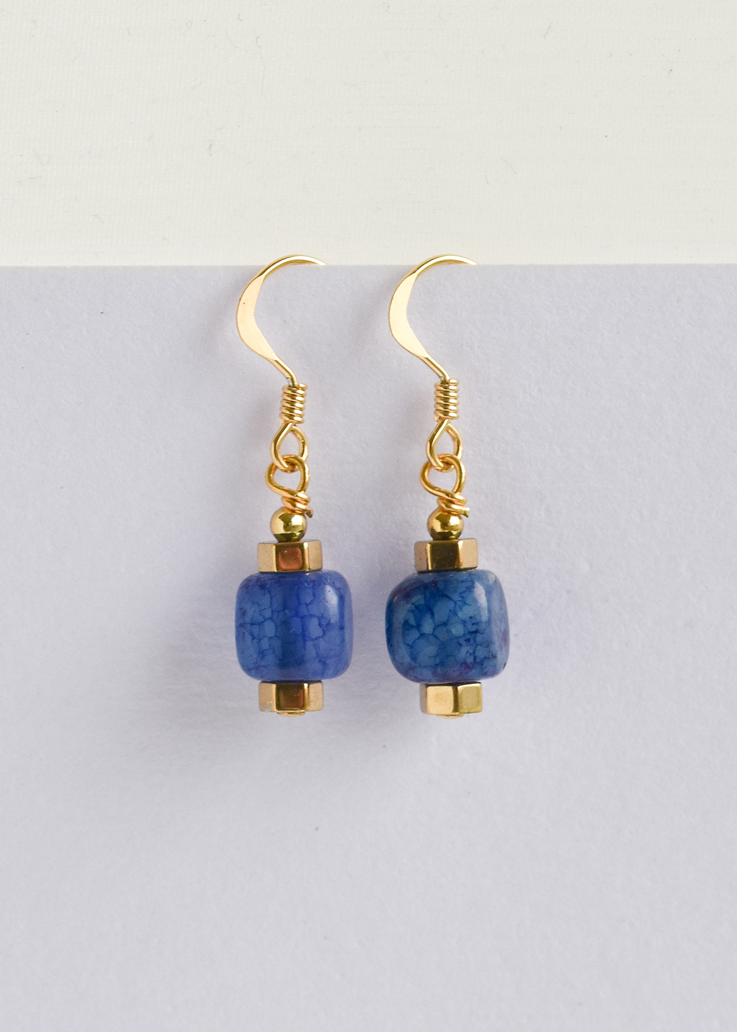 Cobalt blue and gold agate earrings