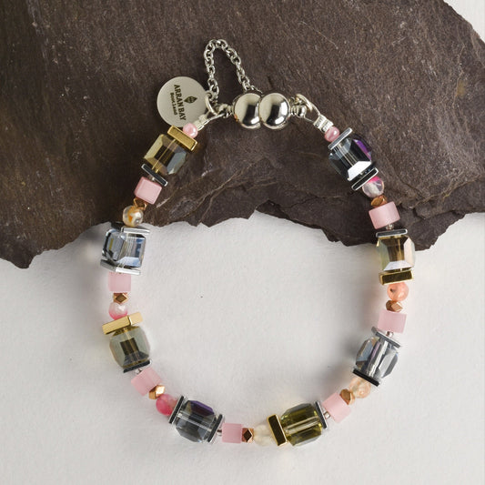 Sparkling pink crystal and agate bracelet.
