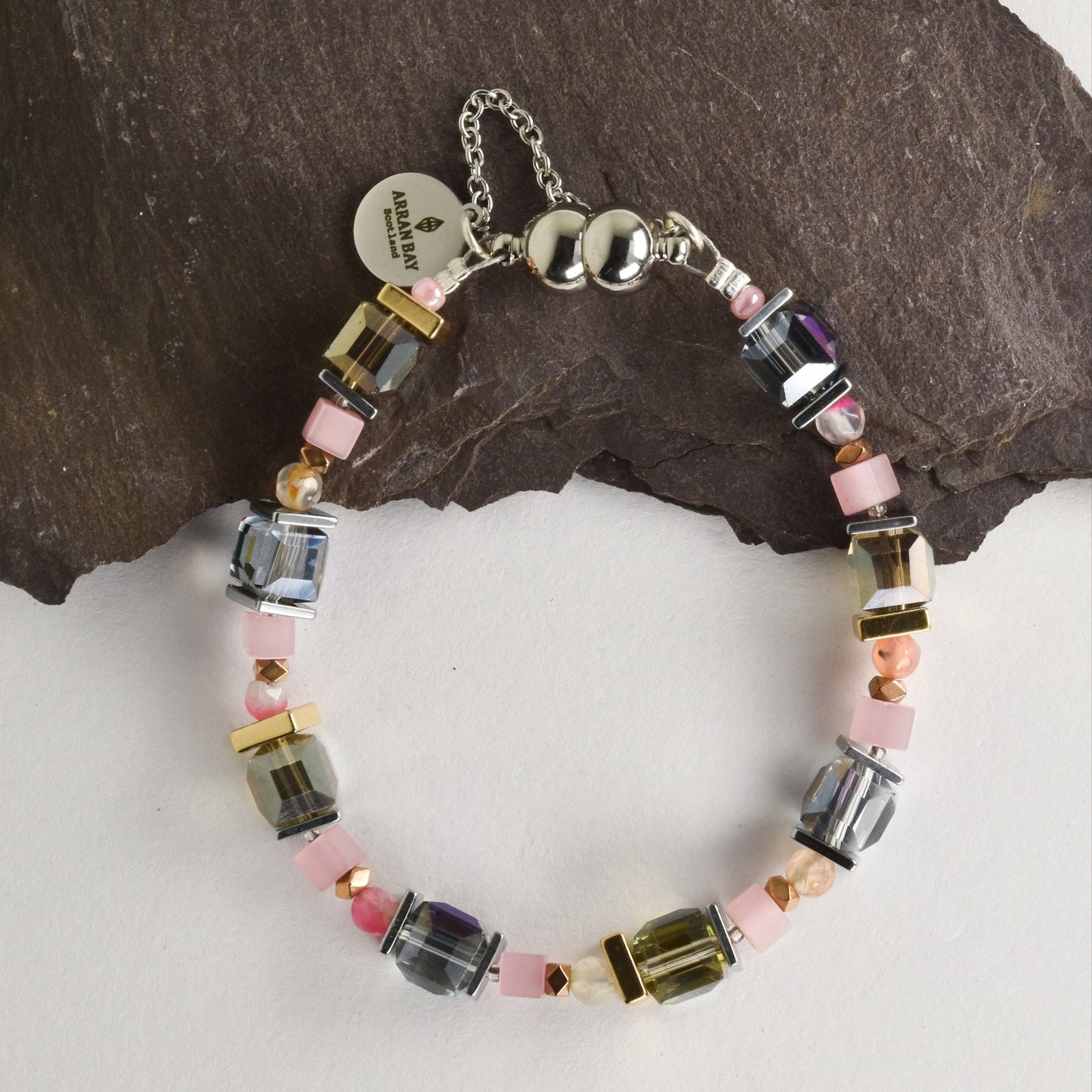 Sparkling pink crystal and agate bracelet.