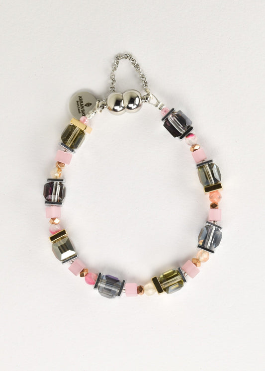 Sparkling pink crystal and agate bracelet.