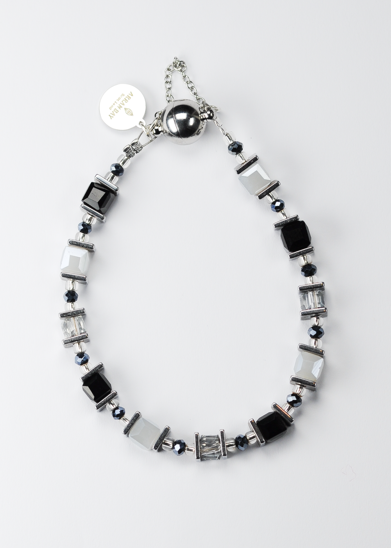 Shimmering silver and gunmetal bracelet