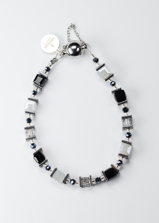 Shimmering silver and gunmetal bracelet