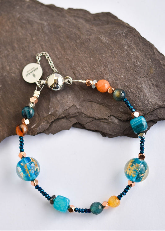 Turquoise and gold foil bracelet