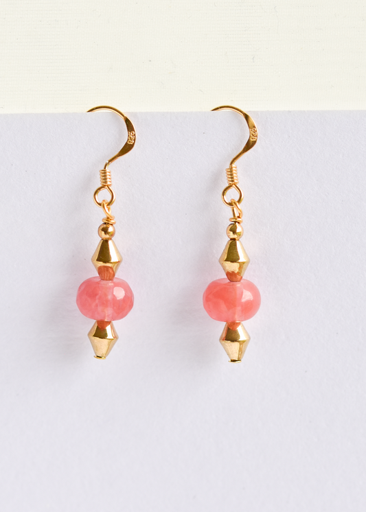 Pink watermelon & gold earrings