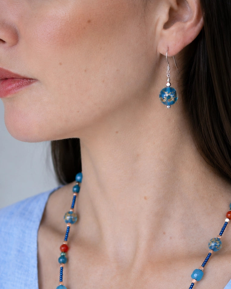 Blue Gold Foil Glass Drop Earrings