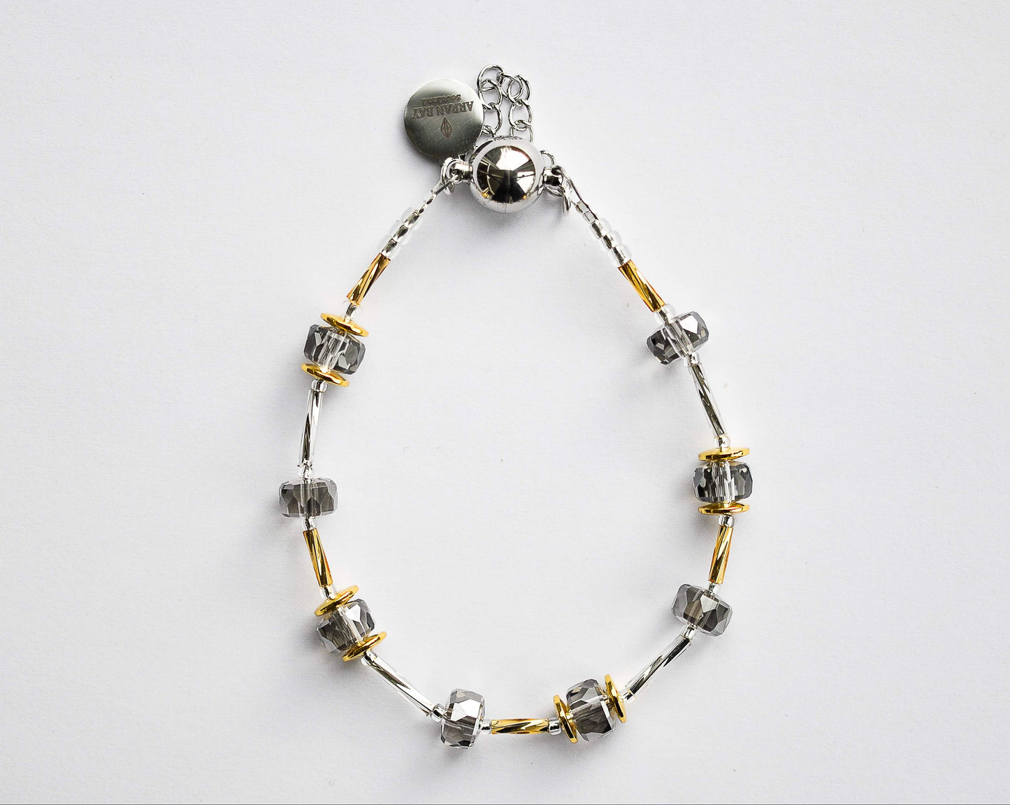 Bracelet with gold and silver glass beads