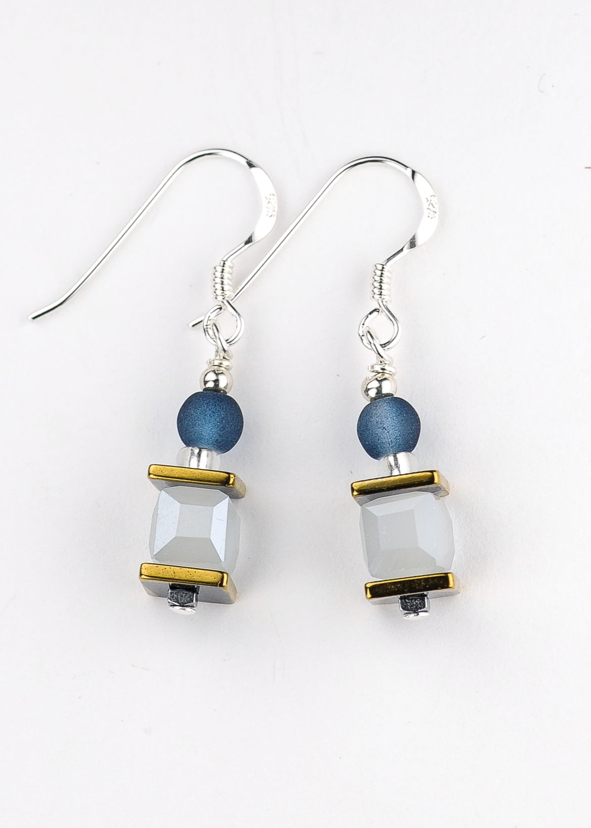 Grey glass & frosted navy earrings