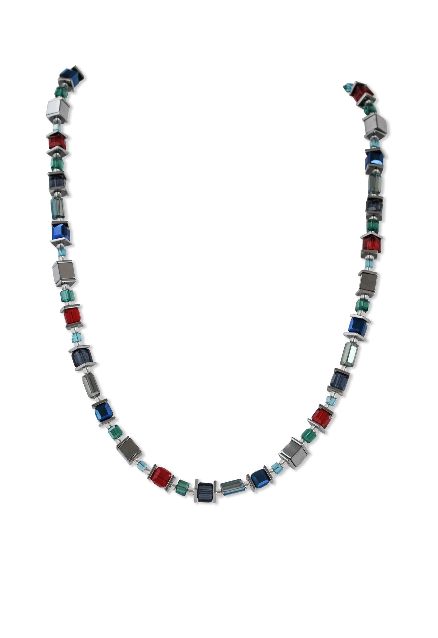 Metallic and red glass necklace.
