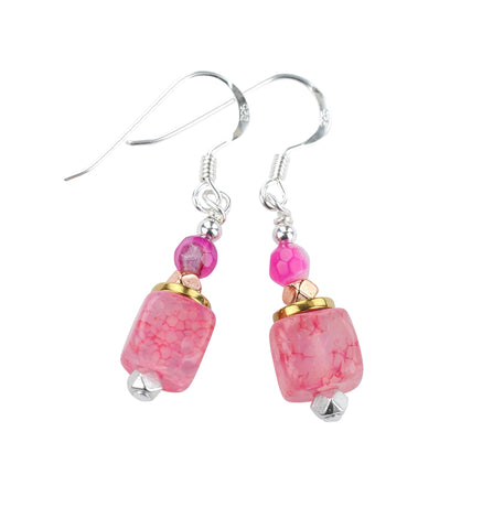 Pink agate stone earrings.