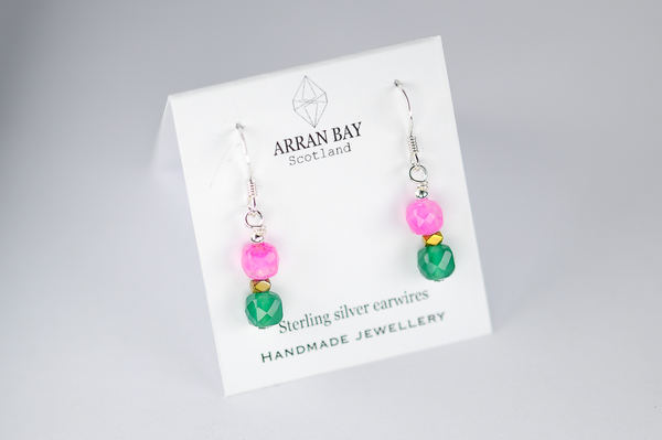Green & pink agate stone earrings
