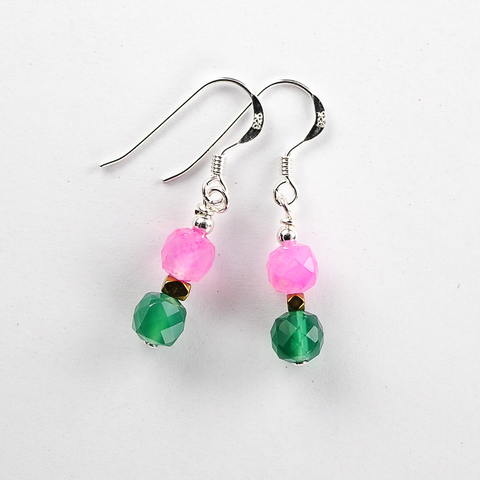 Green & pink agate stone earrings