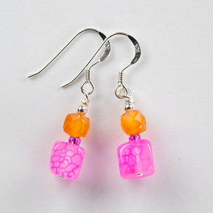 Pink & orange agate stone earrings