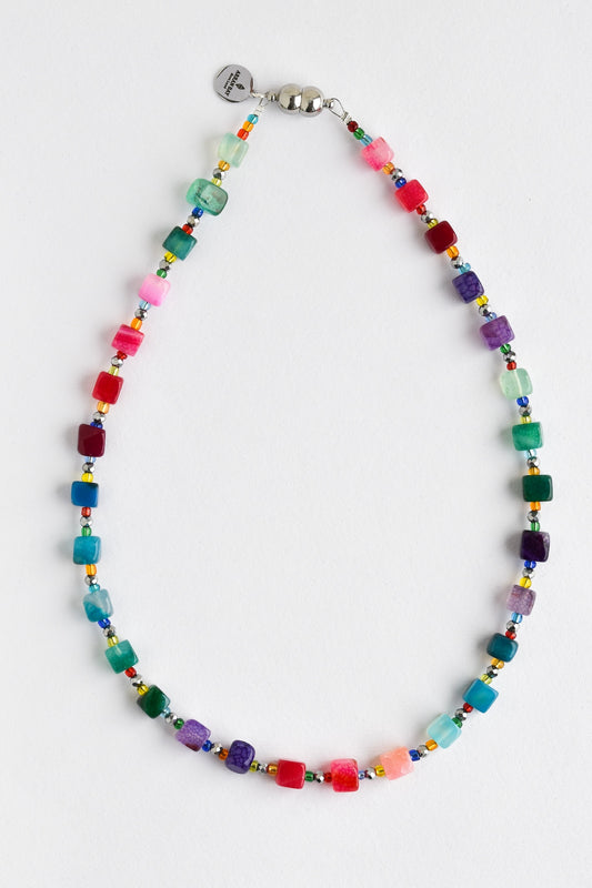 Bright coloured agate stone necklace, multicolour, pinks, greens, blues