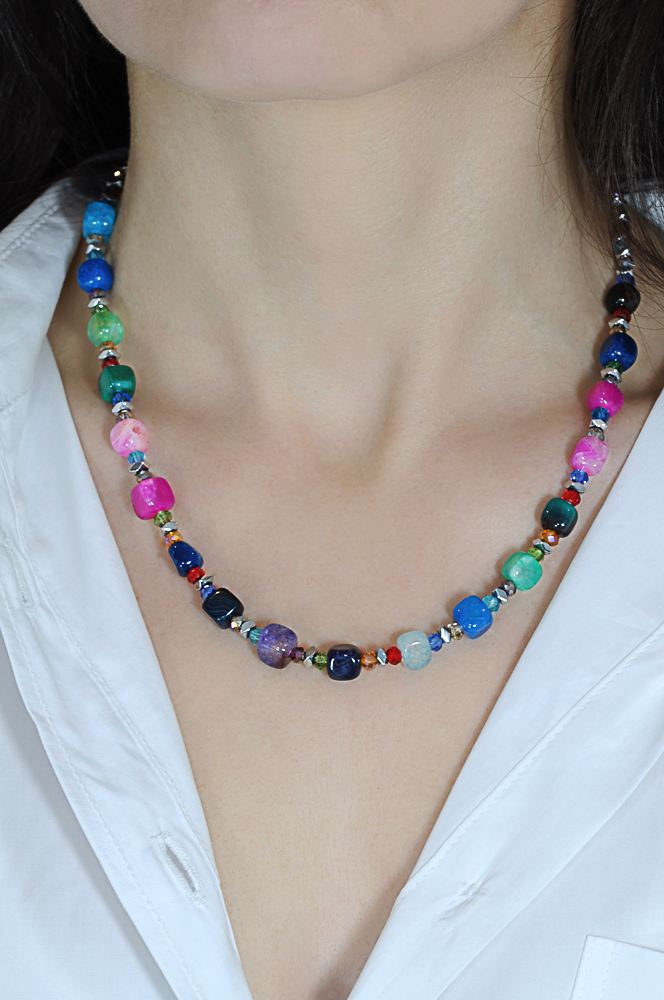 Bright multi colour agate necklace