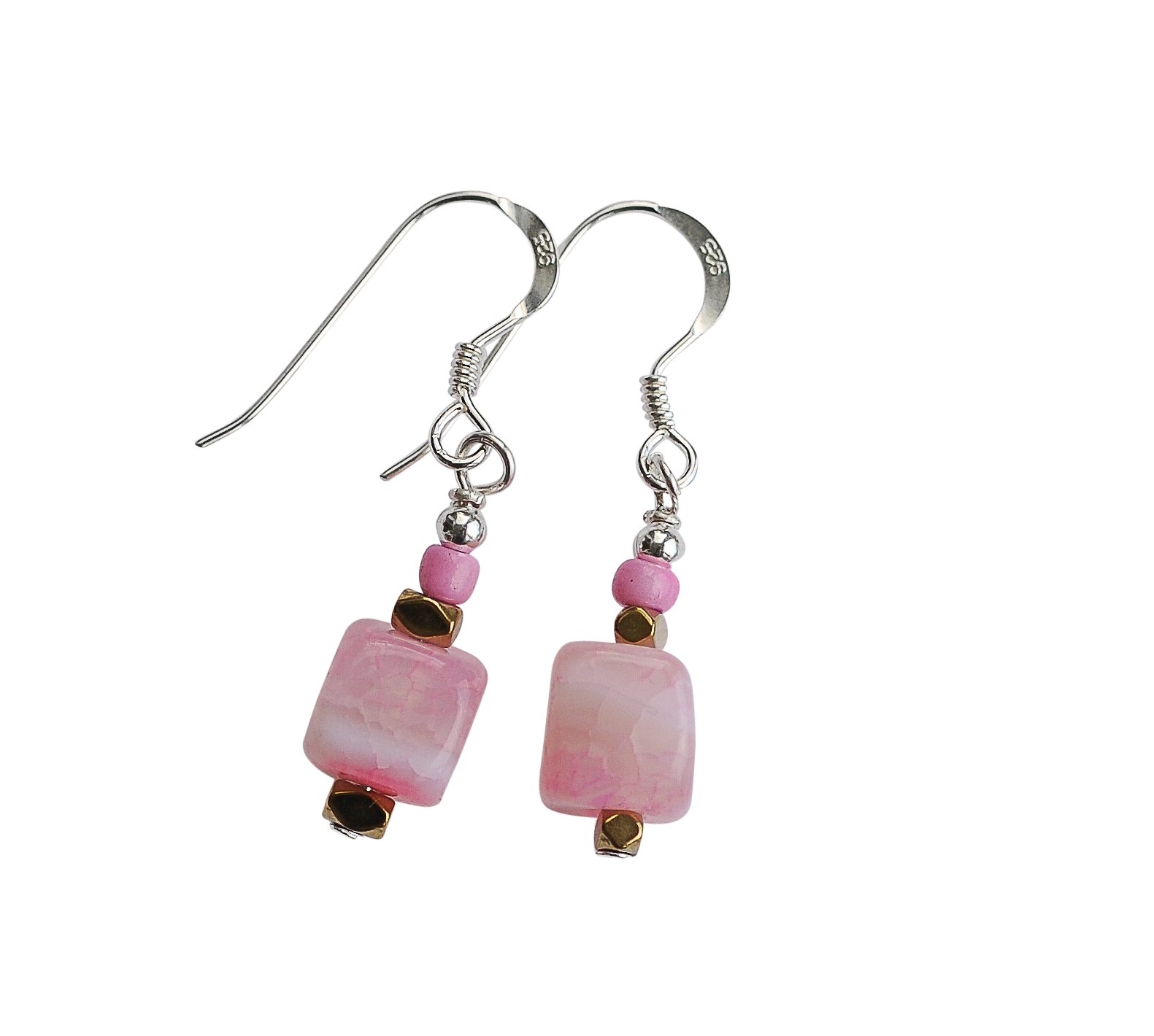 Pale pink agate stone earrings