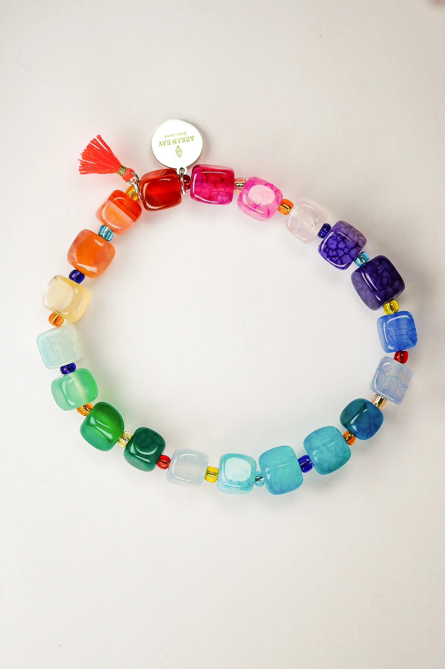 Colourful agate stone bracelet in rainbow hues