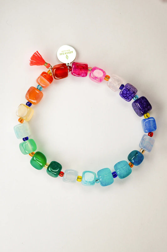 Colourful agate stone bracelet in rainbow hues