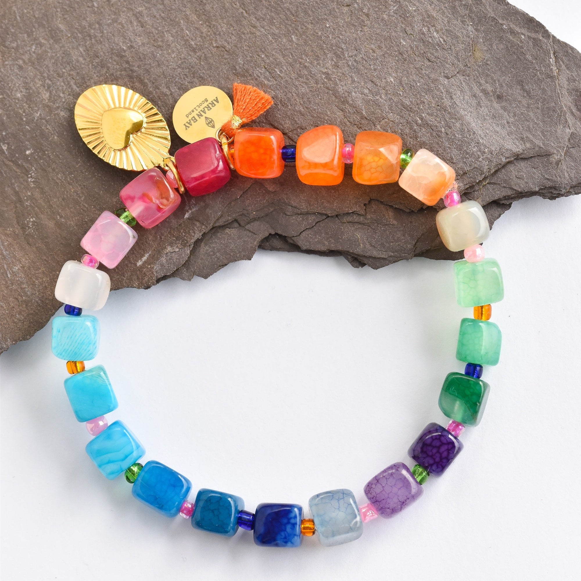 Bright semi precious stone bracelet with heart