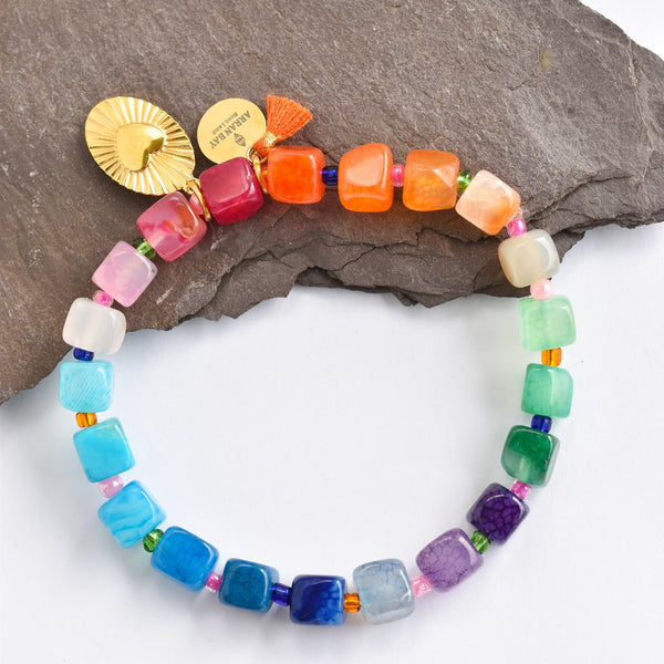 Bright semi precious stone bracelet with heart