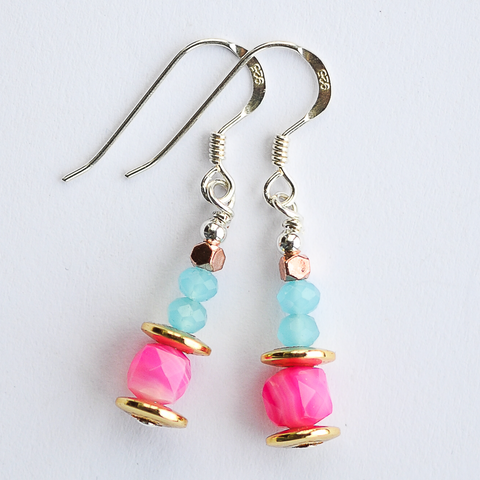 Bright, pretty pink agate earrings.