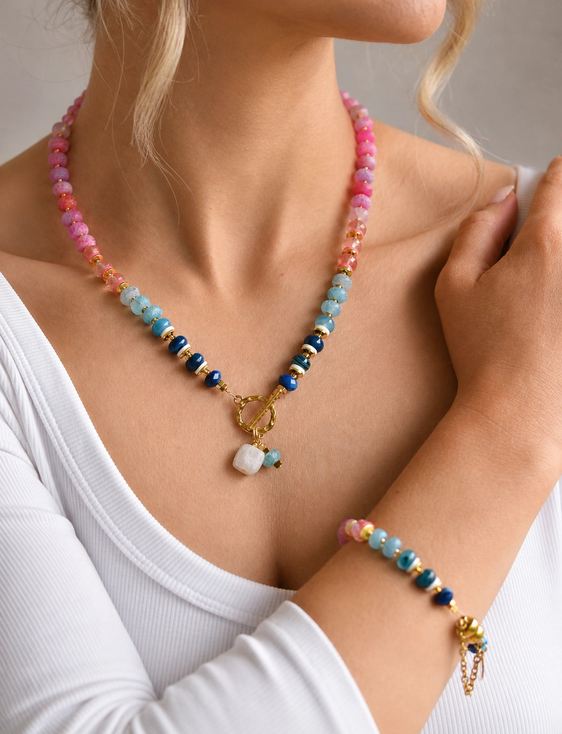 Agate Drop Charm Necklace