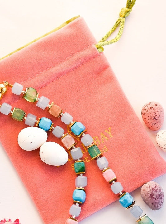 Pastel gemstone necklace in blues, pinks and greens