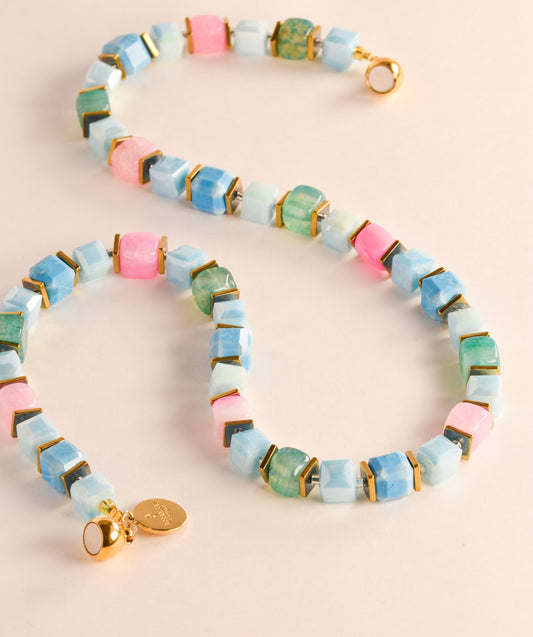 Pastel semi precious stone & glass necklace