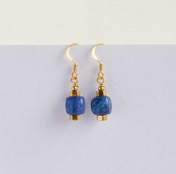 Cobalt blue and gold agate earrings