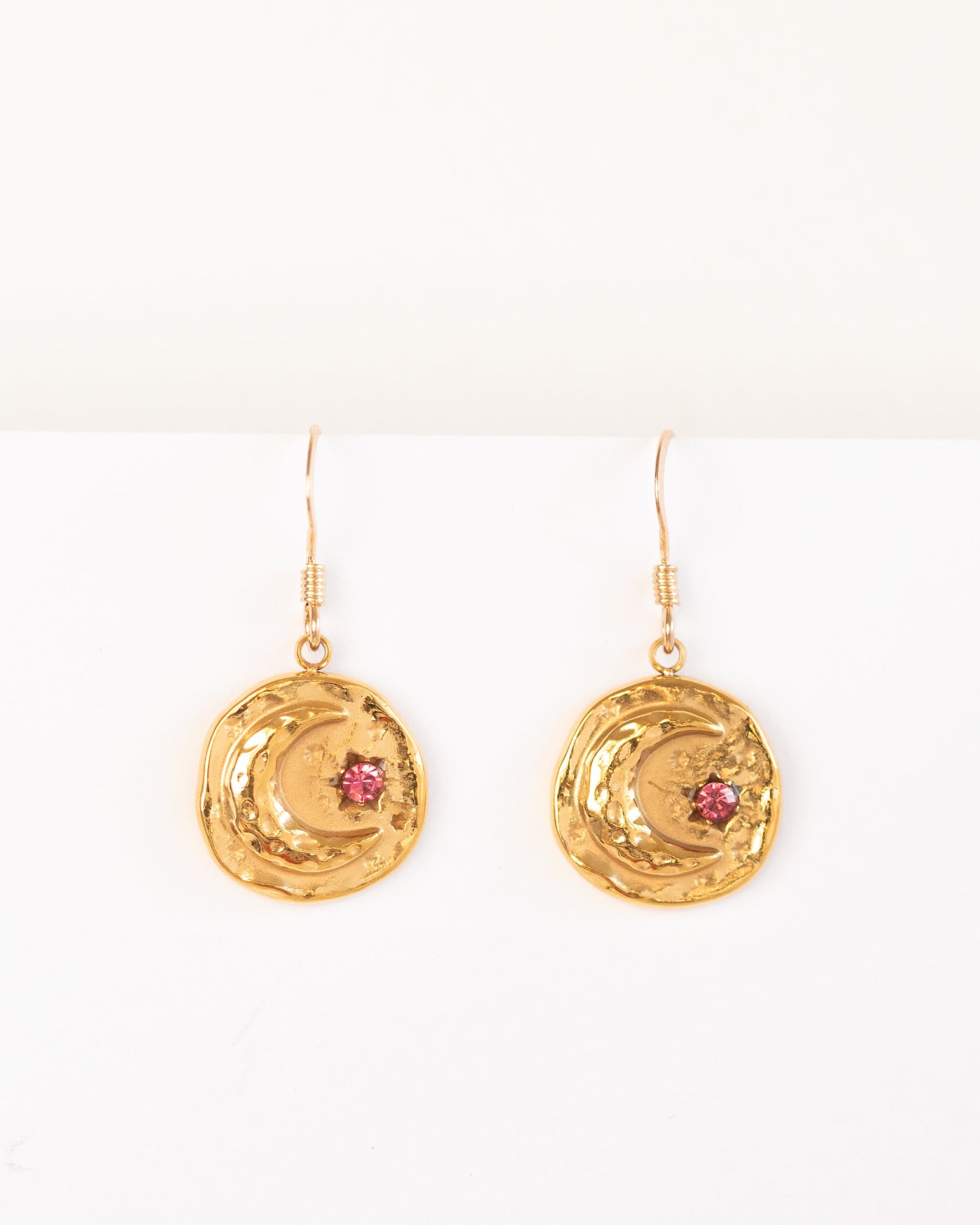 gold disc moon star earrings