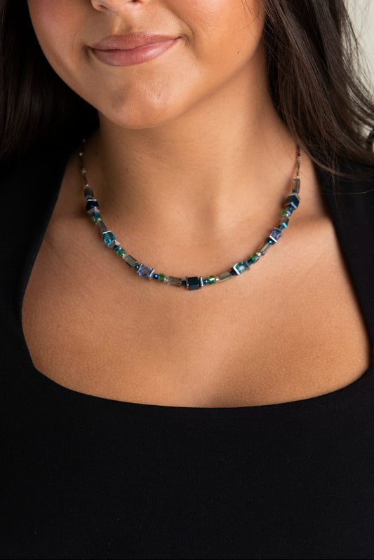 metallic blue and silver shimmering necklace, evening wear necklace