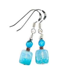 Soft blue semi-precious agate stone earrings